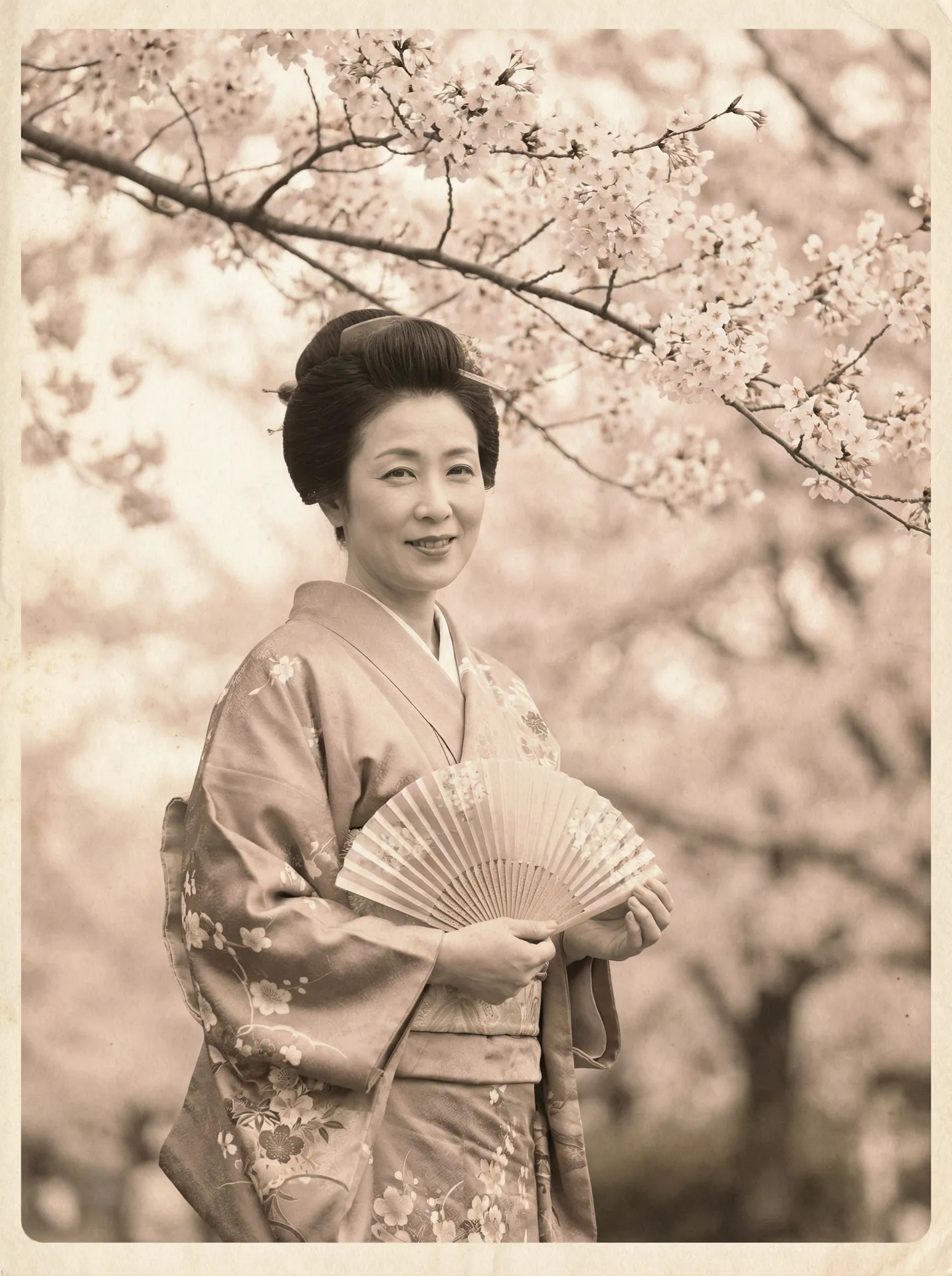 一位持扇的优雅 久久国产精品福利影集 在樱花树下的复古写真